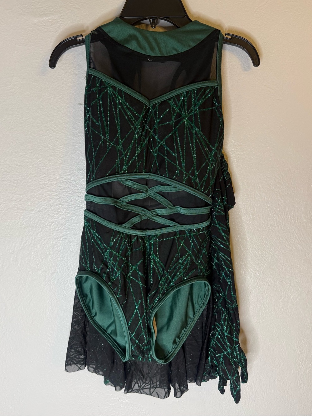 Weissman Elite Glitter Mesh Skirted Dance Leotard Emerald Green Costume - Picture 2 of 13